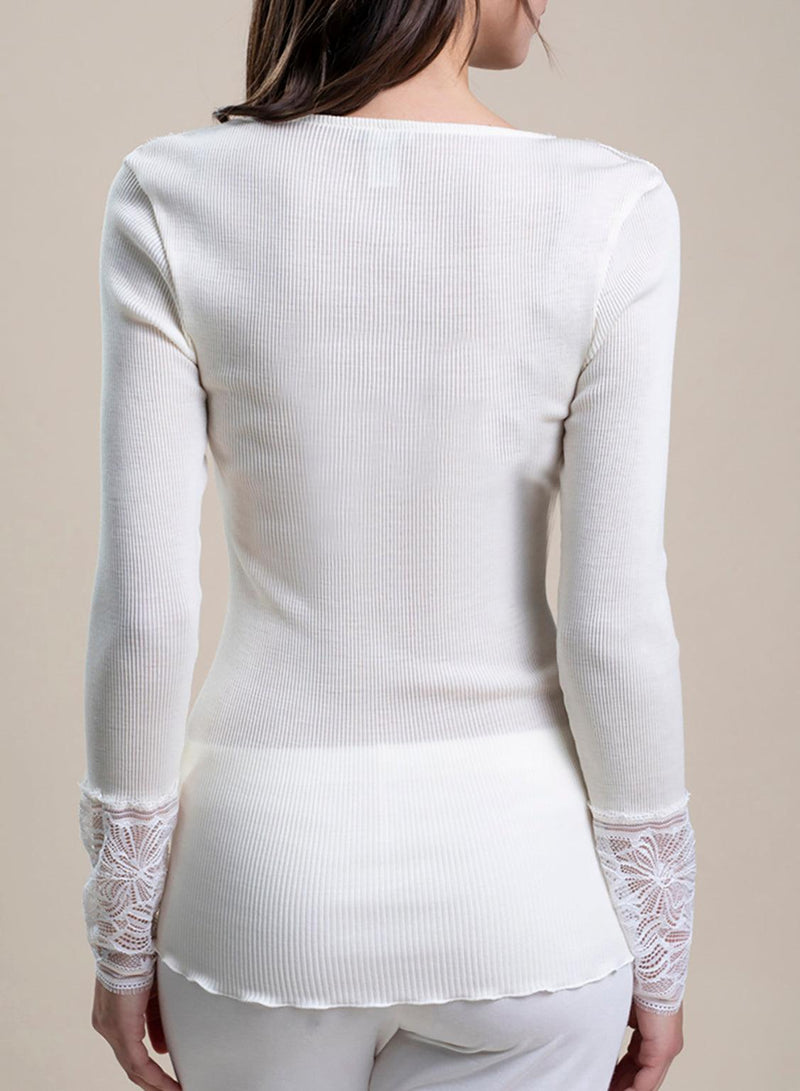 8572-Camiseta encaje Lana y Seda - BEST LUXURY STYLE AND ITALIAN CULTURE
