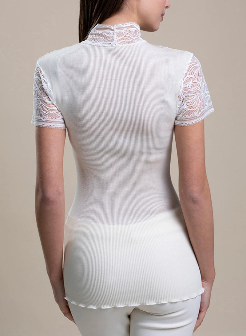 8573-Camiseta encaje Lana y Seda - BEST LUXURY STYLE AND ITALIAN CULTURE