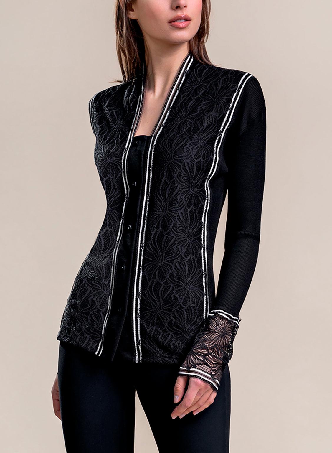 8576-Camiseta encaje Lana y Seda - BEST LUXURY STYLE AND ITALIAN CULTURE