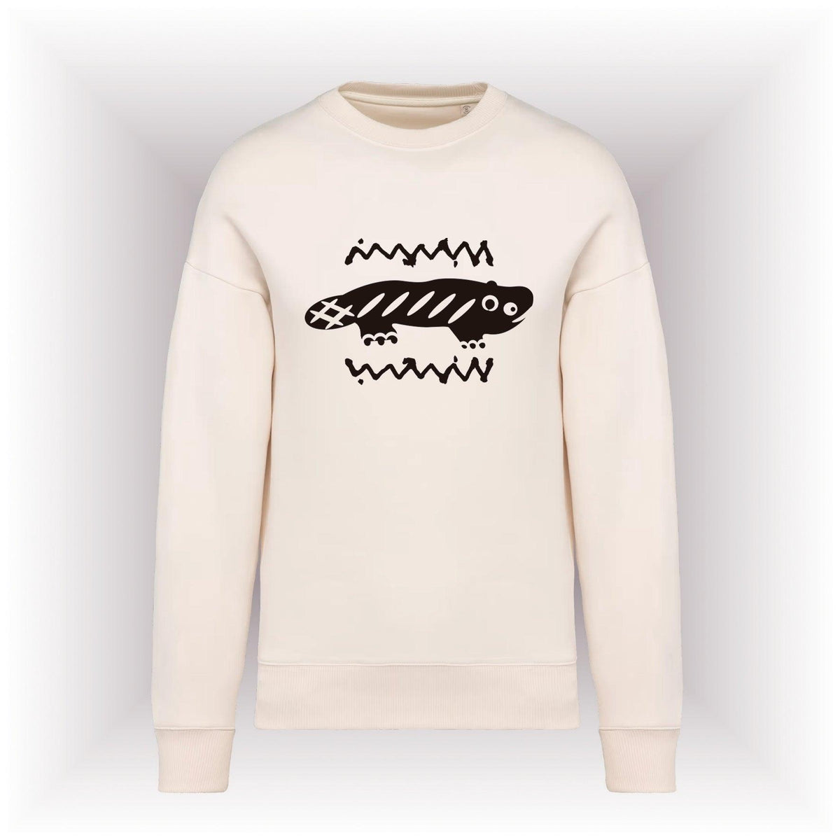 AMARA-A AM06 Sudadera ecoresponsable cuello redondo oversize ADVENTURE  BLACK-IVORY