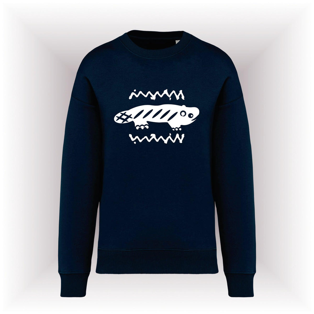 AMARA-A AM06 Sudadera ecoresponsable cuello redondo oversize ADVENTURE  WHITE-NAVY
