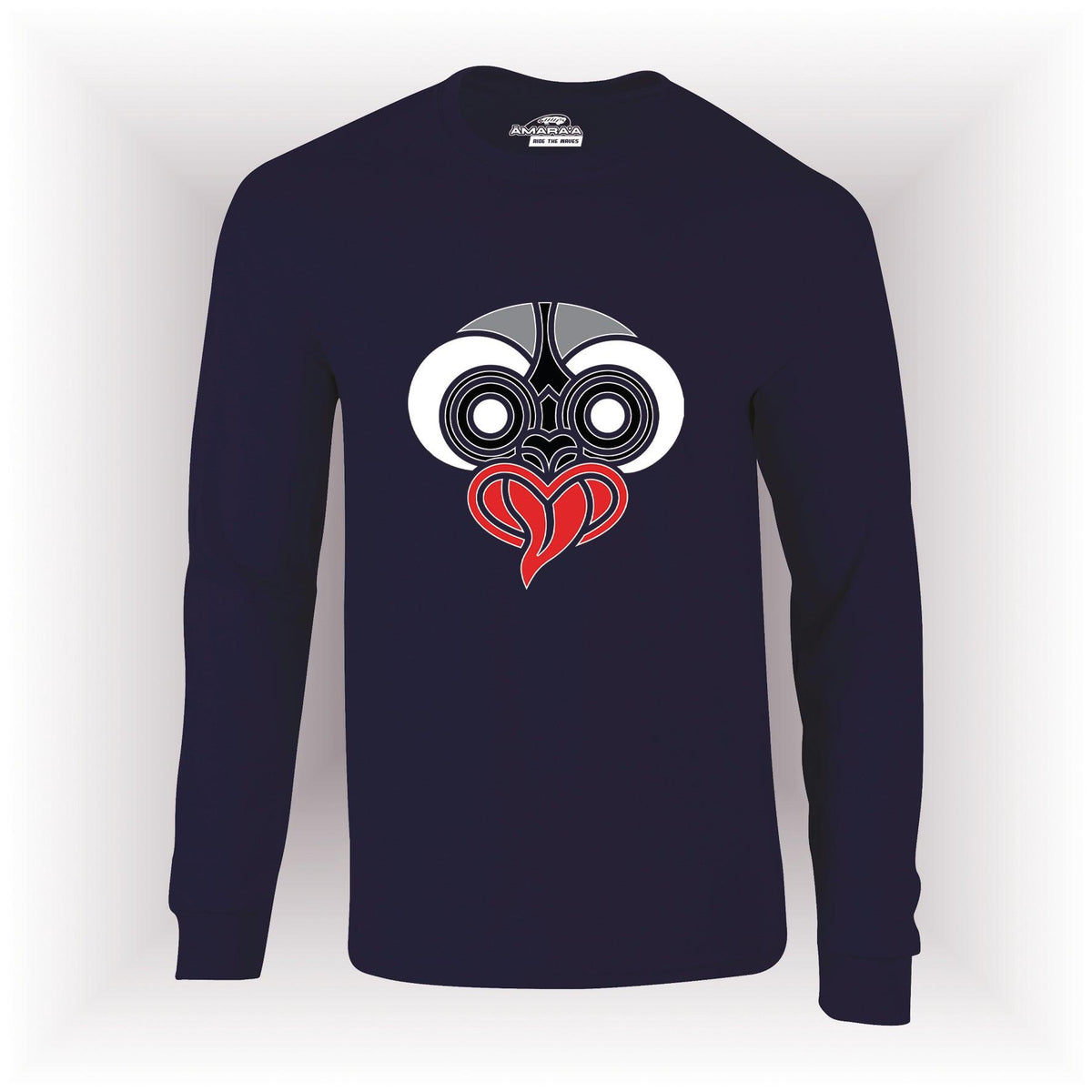 AMARA-A AM13 UNISEX LONG SLEEVE T-SHIRT MAORI WHITE - FRENCH NAVY