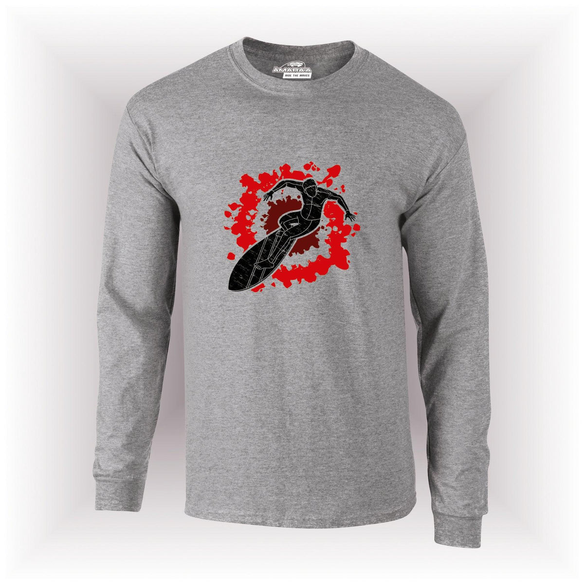 AMARA-A AM14 UNISEX LONG SLEEVE T-SHIRT SURFER RED - OXFORD GREY