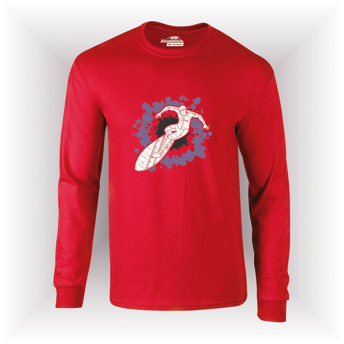 AMARA-A AM14 UNISEX LONG SLEEVE T-SHIRT SURFER WHITE - RED