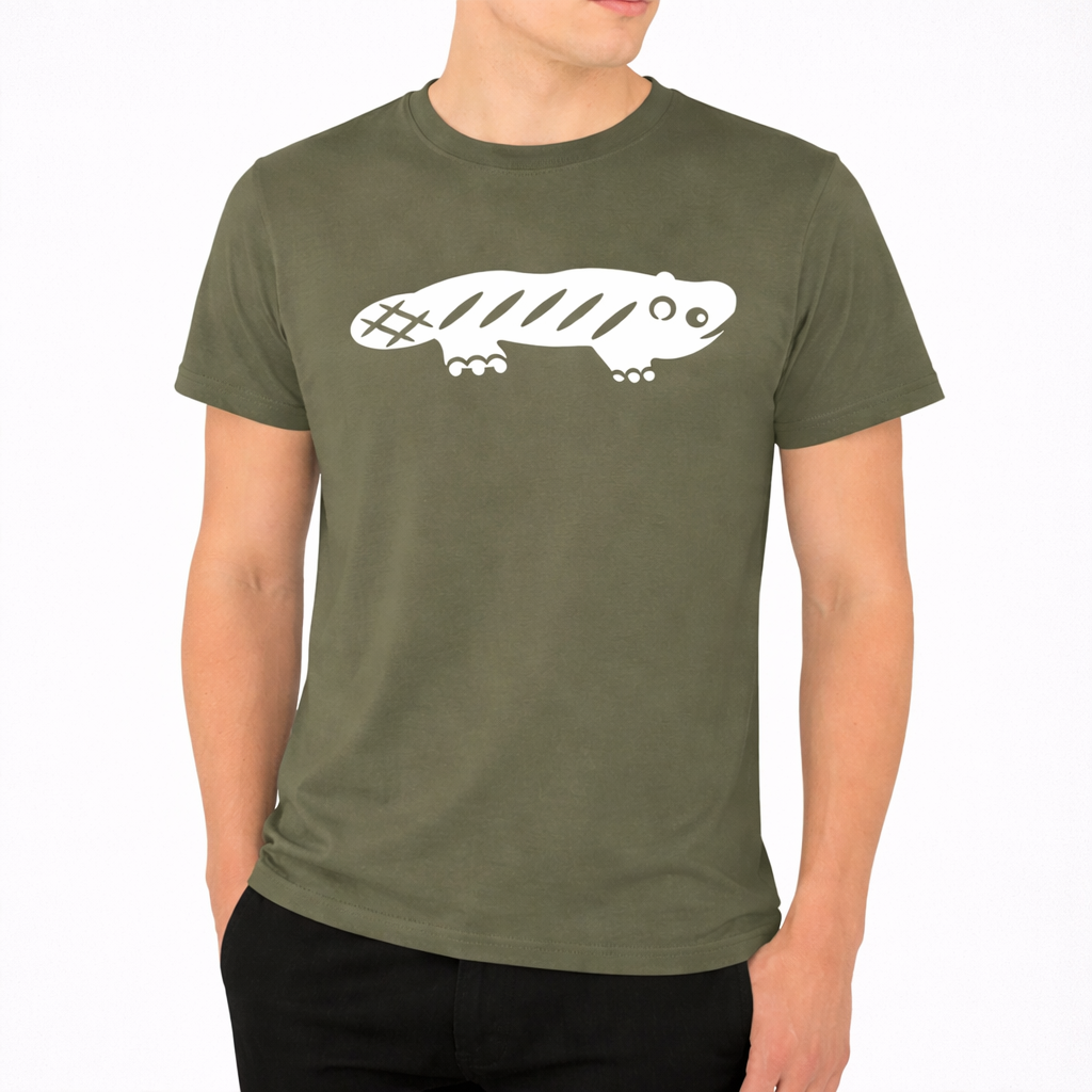 AMARA-A BS01 - T Shirt Big Ajolote WHITE - KAKI