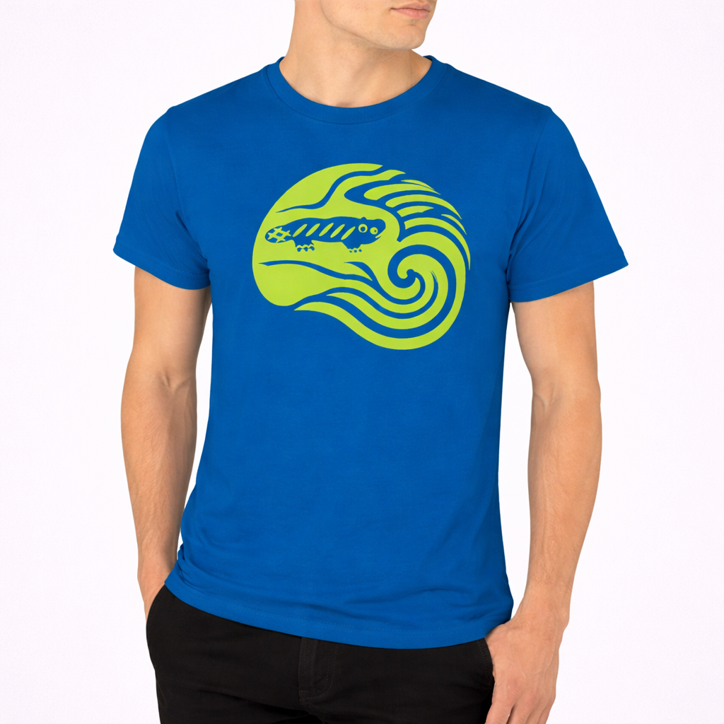 AMARA-A BS09 - T Shirt Ola Grande Front Green Fluo - Tropical Blue