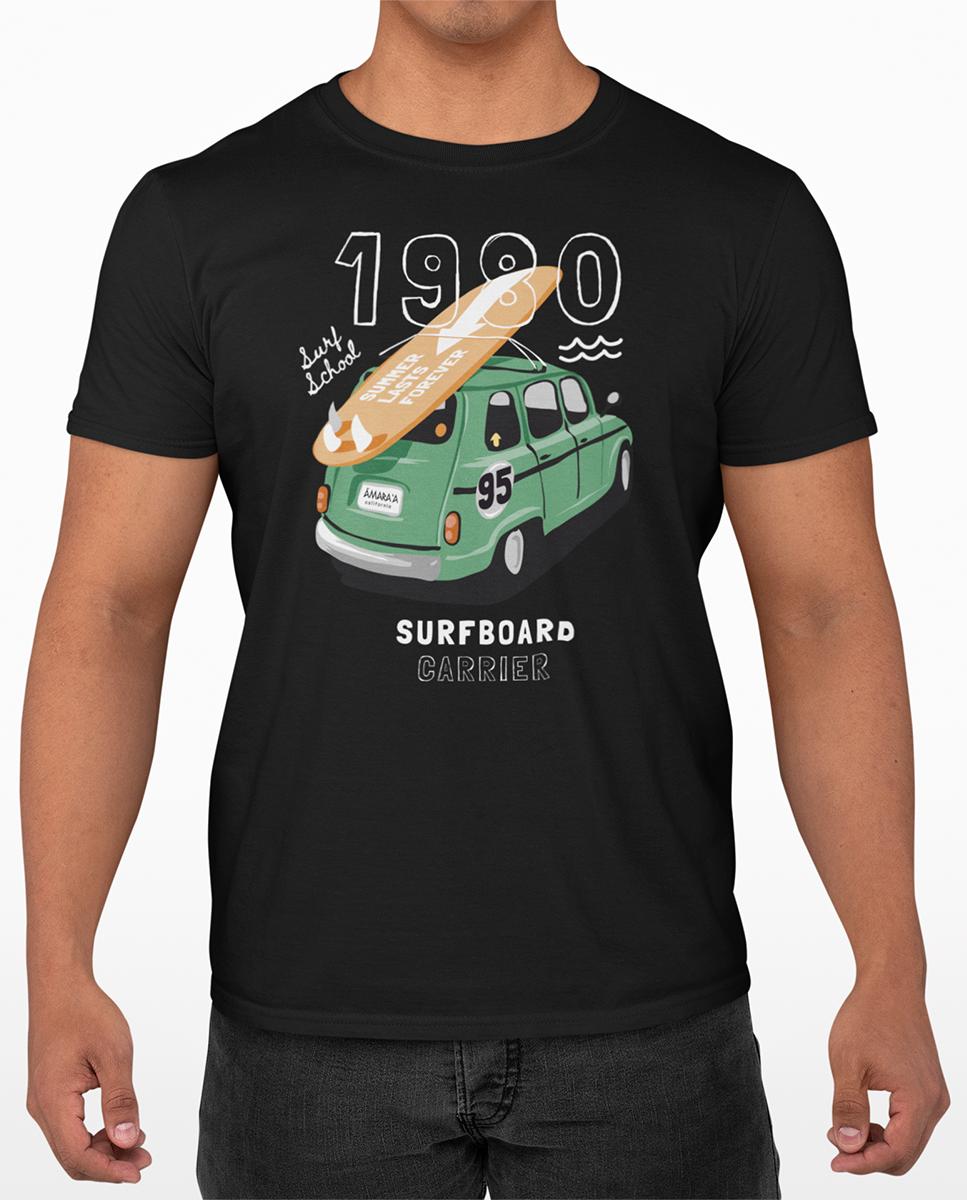 AMARA-A BA14 - T Shirt Unisex AMARA’A Surf trip '80 - BLACK