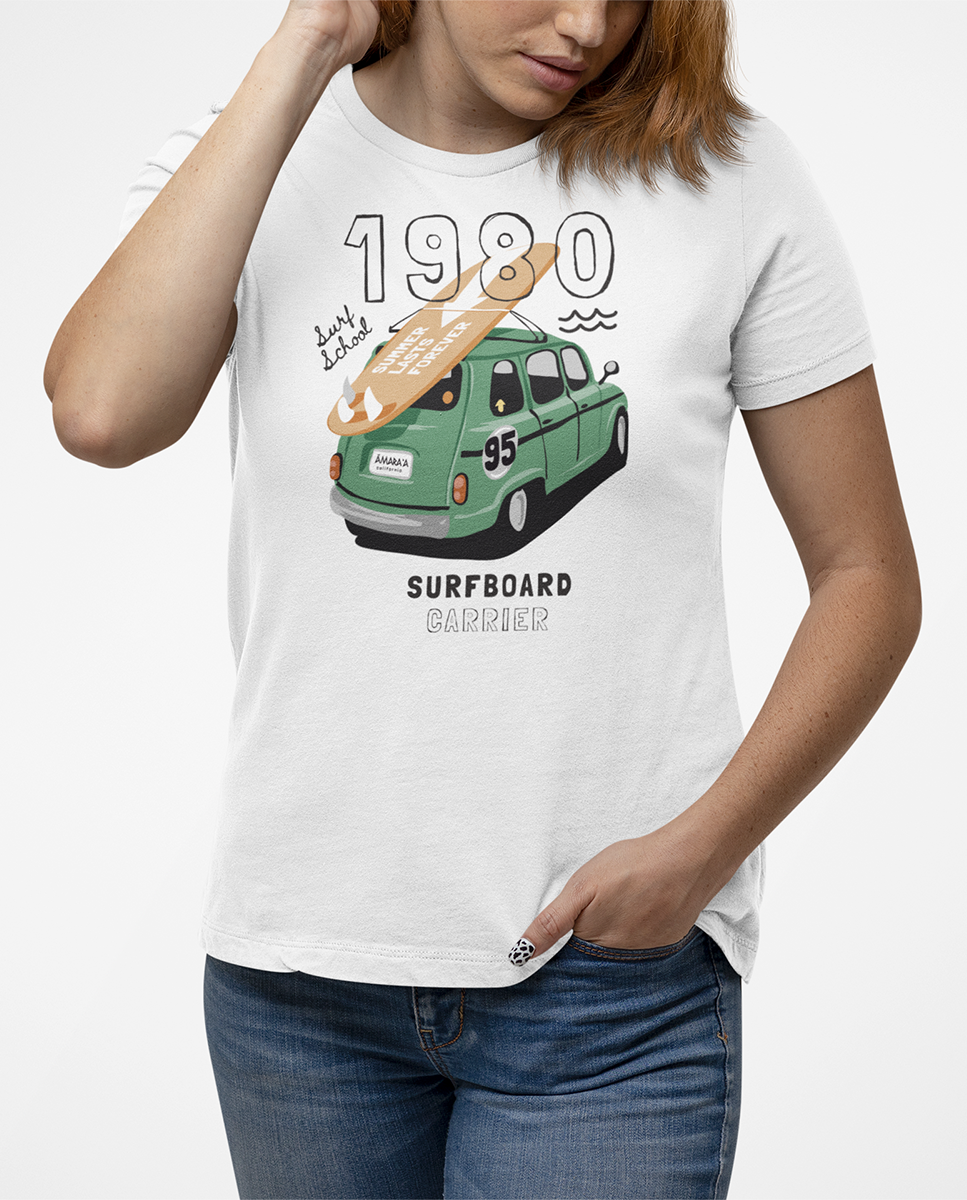 AMARA-A BA14 - T Shirt Unisex AMARA’A Surf trip '80 - WHITE